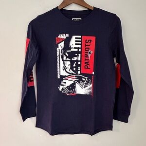 NFL Team Apparel Patriots Long Sleeve Shirt Youth L 14-16 Navy Red Graphic AFC